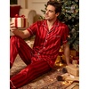 image:imageSWOMOG Matching Pajamas for Couples Satin Short Sleeve Sleepwear WomenMen Silk Soft Button Down Nightwear 2 Pcs LoungewearRed Striped