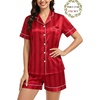 image:imageSWOMOG Matching Pajamas for Couples Satin Short Sleeve Sleepwear WomenMen Silk Soft Button Down Nightwear 2 Pcs LoungewearRed Striped