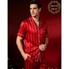 image:imageSWOMOG Matching Pajamas for Couples Satin Short Sleeve Sleepwear WomenMen Silk Soft Button Down Nightwear 2 Pcs LoungewearRed Striped