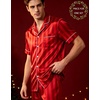 image:imageSWOMOG Matching Pajamas for Couples Satin Short Sleeve Sleepwear WomenMen Silk Soft Button Down Nightwear 2 Pcs LoungewearRed Striped