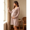image:imageSWOMOG Womens Maternity Nursing Robe Pregnancy Breastfeeding Bathrobes 3 in 1 Labor Delivery NightgownLight Brown