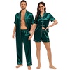 image:imageSWOMOG Matching Pajamas for Couples Satin Short Sleeve Sleepwear WomenMen Silk Soft Button Down Nightwear 2 Pcs LoungewearDark Green