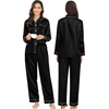 image:imageSWOMOG Couples Satin Pajamas Set 2PCS Pjs Sets Long Sleeve amp Pants Sleepwear Button Down Loungewear with PocketZ  Double Piping  Black
