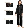 image:imageSWOMOG Couples Satin Pajamas Set 2PCS Pjs Sets Long Sleeve amp Pants Sleepwear Button Down Loungewear with PocketZ  Double Piping  Black