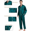 image:imageSWOMOG Couples Satin Pajamas Set 2PCS Pjs Sets Long Sleeve amp Pants Sleepwear Button Down Loungewear with PocketZ  Double Piping  Deep Green