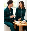 image:imageSWOMOG Couples Satin Pajamas Set 2PCS Pjs Sets Long Sleeve amp Pants Sleepwear Button Down Loungewear with PocketZ  Double Piping  Deep Green