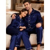 image:imageSWOMOG Couples Satin Pajamas Set 2PCS Pjs Sets Long Sleeve amp Pants Sleepwear Button Down Loungewear with PocketZ  Double Piping  Deep Navy Blue