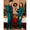 image:imageSWOMOG Couples Satin Pajamas Set 2PCS Pjs Sets Long Sleeve amp Pants Sleepwear Button Down Loungewear with PocketZ  Double Piping  Green