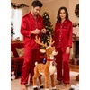 image:imageSWOMOG Couples Satin Pajamas Set 2PCS Pjs Sets Long Sleeve amp Pants Sleepwear Button Down Loungewear with PocketZ  Double Piping  Red