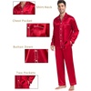 image:imageSWOMOG Couples Satin Pajamas Set 2PCS Pjs Sets Long Sleeve amp Pants Sleepwear Button Down Loungewear with PocketZ  Double Piping  Red
