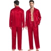 image:imageSWOMOG Couples Satin Pajamas Set 2PCS Pjs Sets Long Sleeve amp Pants Sleepwear Button Down Loungewear with PocketZ  Double Piping  Red