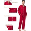 image:imageSWOMOG Couples Satin Pajamas Set 2PCS Pjs Sets Long Sleeve amp Pants Sleepwear Button Down Loungewear with PocketZ  Double Piping  Scarlet Red