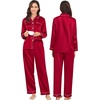 image:imageSWOMOG Couples Satin Pajamas Set 2PCS Pjs Sets Long Sleeve amp Pants Sleepwear Button Down Loungewear with PocketZ  Double Piping  Scarlet Red
