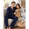 image:imageSWOMOG Mens 100 Cotton Pajama Sets Soft Long Sleeve Sleepwear Pjs SetsNavy Blue
