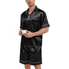 image:imageSWOMOG Mens Silk Satin Pajamas Sets 2 Piece Short Sleeve Loungewear Classic Lapel Soft Sleepwear with PocketsBlack