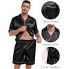 image:imageSWOMOG Mens Silk Satin Pajamas Sets 2 Piece Short Sleeve Loungewear Classic Lapel Soft Sleepwear with PocketsBlack