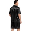 image:imageSWOMOG Mens Silk Satin Pajamas Sets 2 Piece Short Sleeve Loungewear Classic Lapel Soft Sleepwear with PocketsBlack