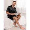 image:imageSWOMOG Mens Silk Satin Pajamas Sets 2 Piece Short Sleeve Loungewear Classic Lapel Soft Sleepwear with PocketsBlack