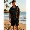image:imageSWOMOG Mens Silk Satin Pajamas Sets 2 Piece Short Sleeve Loungewear Classic Lapel Soft Sleepwear with PocketsBlack
