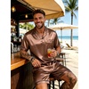 image:imageSWOMOG Mens Silk Satin Pajamas Sets 2 Piece Short Sleeve Loungewear Classic Lapel Soft Sleepwear with PocketsBrown