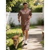 image:imageSWOMOG Mens Silk Satin Pajamas Sets 2 Piece Short Sleeve Loungewear Classic Lapel Soft Sleepwear with PocketsBrown