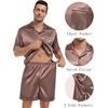 image:imageSWOMOG Mens Silk Satin Pajamas Sets 2 Piece Short Sleeve Loungewear Classic Lapel Soft Sleepwear with PocketsBrown