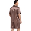 image:imageSWOMOG Mens Silk Satin Pajamas Sets 2 Piece Short Sleeve Loungewear Classic Lapel Soft Sleepwear with PocketsBrown
