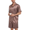 image:imageSWOMOG Mens Silk Satin Pajamas Sets 2 Piece Short Sleeve Loungewear Classic Lapel Soft Sleepwear with PocketsBrown