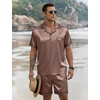 image:imageSWOMOG Mens Silk Satin Pajamas Sets 2 Piece Short Sleeve Loungewear Classic Lapel Soft Sleepwear with PocketsBrown