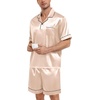 image:imageSWOMOG Mens Silk Satin Pajamas Sets 2 Piece Short Sleeve Loungewear Classic Lapel Soft Sleepwear with PocketsChampagne