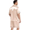 image:imageSWOMOG Mens Silk Satin Pajamas Sets 2 Piece Short Sleeve Loungewear Classic Lapel Soft Sleepwear with PocketsChampagne