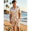 image:imageSWOMOG Mens Silk Satin Pajamas Sets 2 Piece Short Sleeve Loungewear Classic Lapel Soft Sleepwear with PocketsChampagne