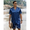 image:imageSWOMOG Mens Silk Satin Pajamas Sets 2 Piece Short Sleeve Loungewear Classic Lapel Soft Sleepwear with PocketsNavy Blue