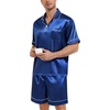 image:imageSWOMOG Mens Silk Satin Pajamas Sets 2 Piece Short Sleeve Loungewear Classic Lapel Soft Sleepwear with PocketsNavy Blue