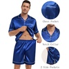 image:imageSWOMOG Mens Silk Satin Pajamas Sets 2 Piece Short Sleeve Loungewear Classic Lapel Soft Sleepwear with PocketsNavy Blue