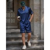 image:imageSWOMOG Mens Silk Satin Pajamas Sets 2 Piece Short Sleeve Loungewear Classic Lapel Soft Sleepwear with PocketsNavy Blue