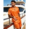 image:imageSWOMOG Mens Silk Satin Pajamas Sets 2 Piece Short Sleeve Loungewear Classic Lapel Soft Sleepwear with PocketsOrange