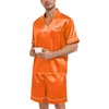 image:imageSWOMOG Mens Silk Satin Pajamas Sets 2 Piece Short Sleeve Loungewear Classic Lapel Soft Sleepwear with PocketsOrange