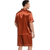 image:imageSWOMOG Mens Silk Satin Pajamas Sets 2 Piece Short Sleeve Loungewear Classic Lapel Soft Sleepwear with PocketsRust Brown