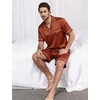 image:imageSWOMOG Mens Silk Satin Pajamas Sets 2 Piece Short Sleeve Loungewear Classic Lapel Soft Sleepwear with PocketsRust Brown
