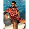 image:imageSWOMOG Mens Silk Satin Pajamas Sets 2 Piece Short Sleeve Loungewear Classic Lapel Soft Sleepwear with PocketsRust Brown