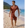 image:imageSWOMOG Mens Silk Satin Pajamas Sets 2 Piece Short Sleeve Loungewear Classic Lapel Soft Sleepwear with PocketsRust Brown