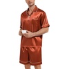 image:imageSWOMOG Mens Silk Satin Pajamas Sets 2 Piece Short Sleeve Loungewear Classic Lapel Soft Sleepwear with PocketsRust Brown