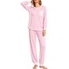 image:imageSWOMOG Womens Pajamas Set Long Sleeve Sleepwear with Long Pants Soft Modal Loungewear Pj SetPink
