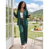 image:imageSWOMOG Womens Silk Satin Pajamas Set Long Sleeve Button Down Sleepwear 2 Piece Lounge Set Pj Set XS3XLStriped in Deep Green