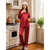 image:imageSWOMOG Womens Silk Satin Pajamas Set Long Sleeve Button Down Sleepwear 2 Piece Lounge Set Pj Set XS3XLStriped in Red