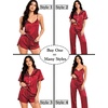 image:imageSWOMOG Womens Silk Satin Pajamas Sets 4pcs Sleepwear Sexy Cami Shorts Set and Button Down Short Sleeve Pjs LoungewearStriped in Red