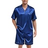 image:imageSWOMOG Mens Silk Satin Pajamas Sets 2 Piece Short Sleeve Loungewear Classic Lapel Soft Sleepwear with PocketsNavy Blue