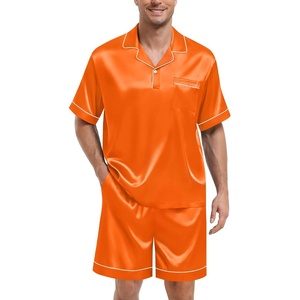 image:imageSWOMOG Mens Silk Satin Pajamas Sets 2 Piece Short Sleeve Loungewear Classic Lapel Soft Sleepwear with PocketsOrange