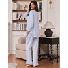 image:imageSWOMOG Womens 100 Cotton Ruffle Pajama SetBlue Striped